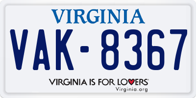 VA license plate VAK8367