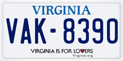 VA license plate VAK8390