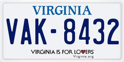 VA license plate VAK8432