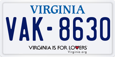 VA license plate VAK8630