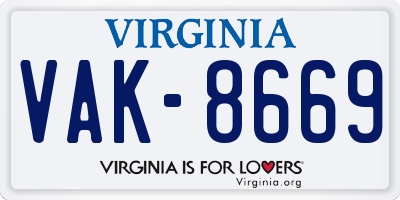 VA license plate VAK8669