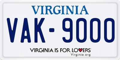 VA license plate VAK9000