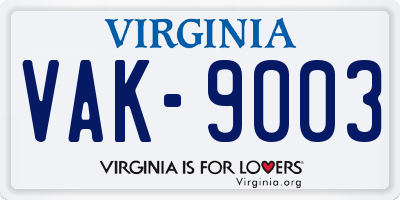 VA license plate VAK9003