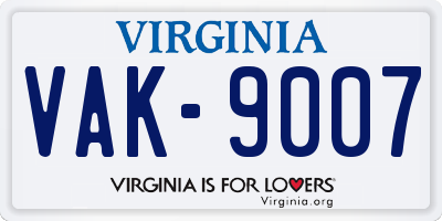 VA license plate VAK9007