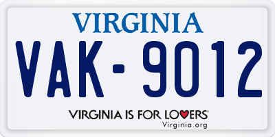 VA license plate VAK9012
