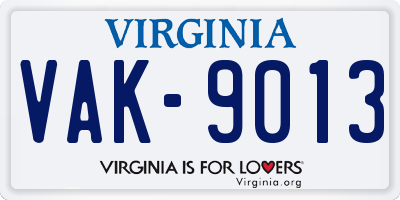 VA license plate VAK9013