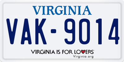 VA license plate VAK9014