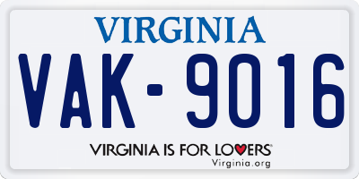 VA license plate VAK9016