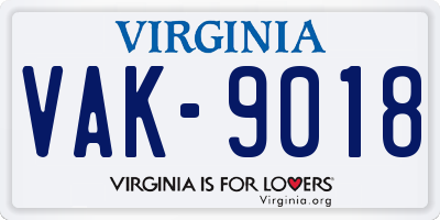 VA license plate VAK9018