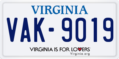 VA license plate VAK9019