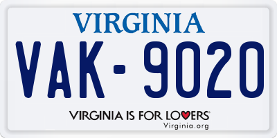 VA license plate VAK9020