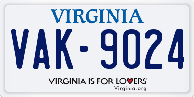 VA license plate VAK9024