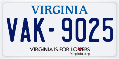 VA license plate VAK9025