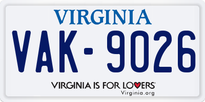 VA license plate VAK9026