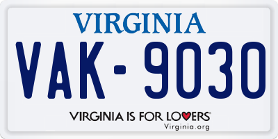VA license plate VAK9030