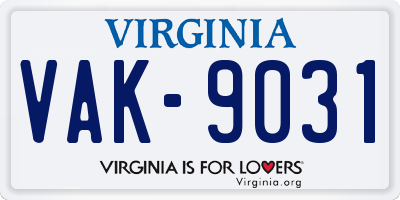 VA license plate VAK9031