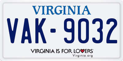 VA license plate VAK9032