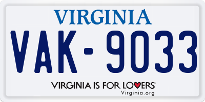 VA license plate VAK9033