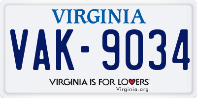 VA license plate VAK9034