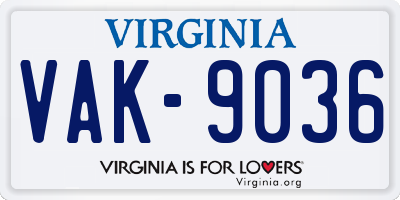 VA license plate VAK9036