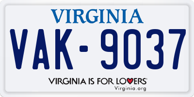 VA license plate VAK9037