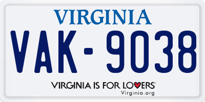 VA license plate VAK9038