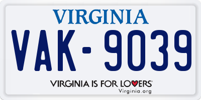 VA license plate VAK9039