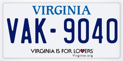 VA license plate VAK9040