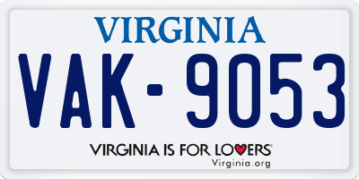 VA license plate VAK9053