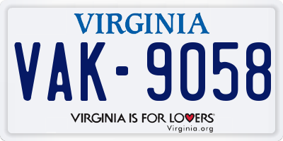 VA license plate VAK9058