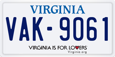 VA license plate VAK9061