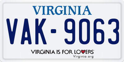 VA license plate VAK9063