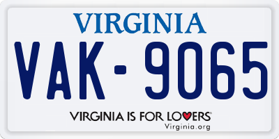 VA license plate VAK9065