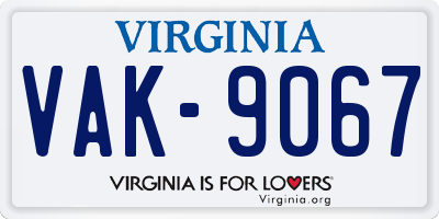 VA license plate VAK9067