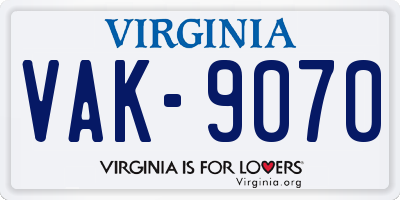 VA license plate VAK9070