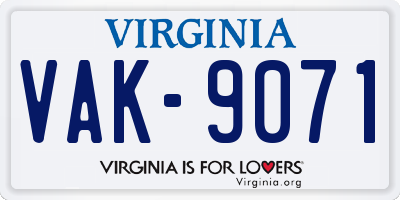 VA license plate VAK9071