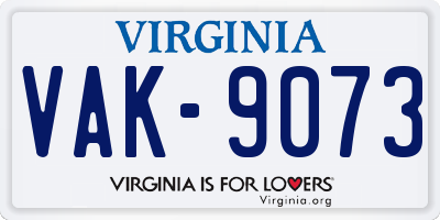 VA license plate VAK9073