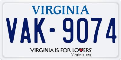 VA license plate VAK9074