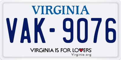 VA license plate VAK9076