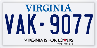 VA license plate VAK9077