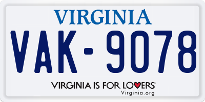 VA license plate VAK9078