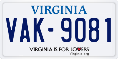 VA license plate VAK9081
