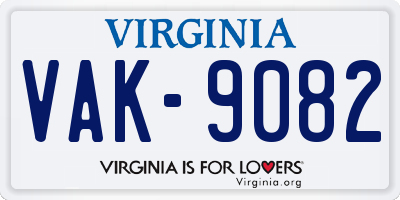 VA license plate VAK9082