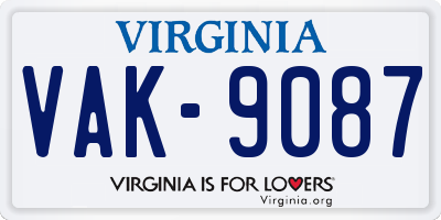 VA license plate VAK9087