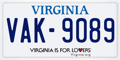 VA license plate VAK9089