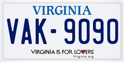 VA license plate VAK9090