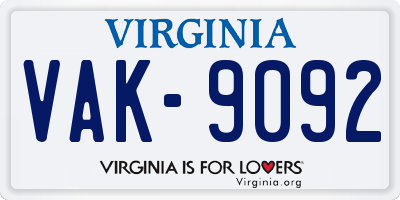 VA license plate VAK9092