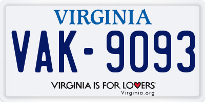 VA license plate VAK9093