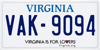 VA license plate VAK9094