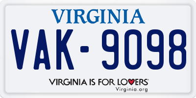 VA license plate VAK9098